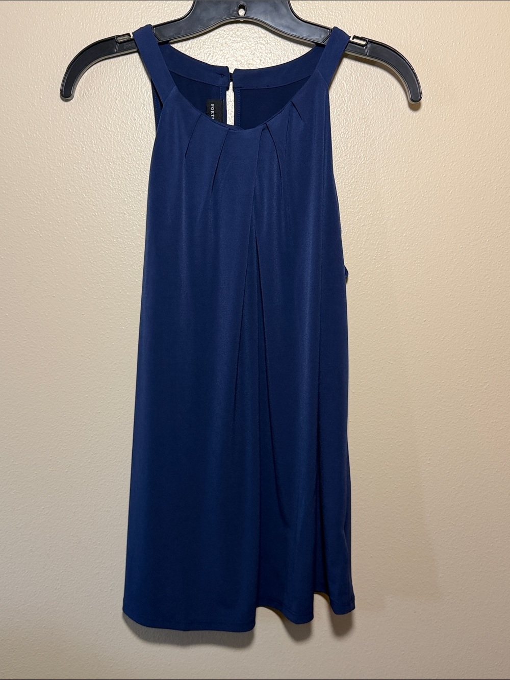 Sleeveless Navy Blue Pleated High-Neck Blouse